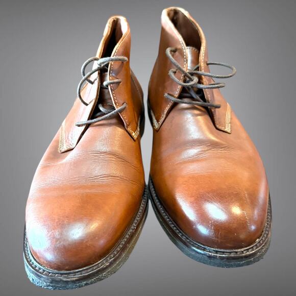 Men's JOHNSTON & MURPHY Copeland Red Brown Oiled Leather Chukka Boots - Picture 2 of 10